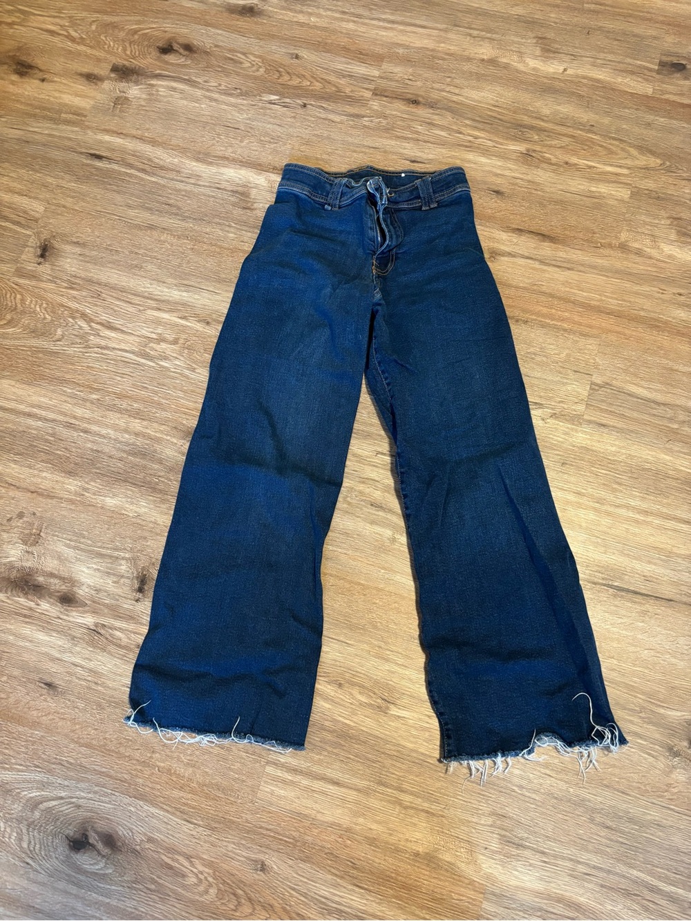 Zara Dark Blue Wide-Leg Frayed Hem Jeans